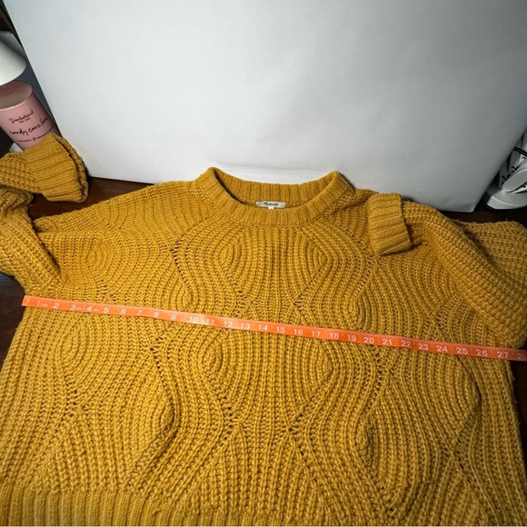 Madewell Everett Cable-Knit Pullover Sweater Mustard Yellow Large EUC - Picture 7 of 9